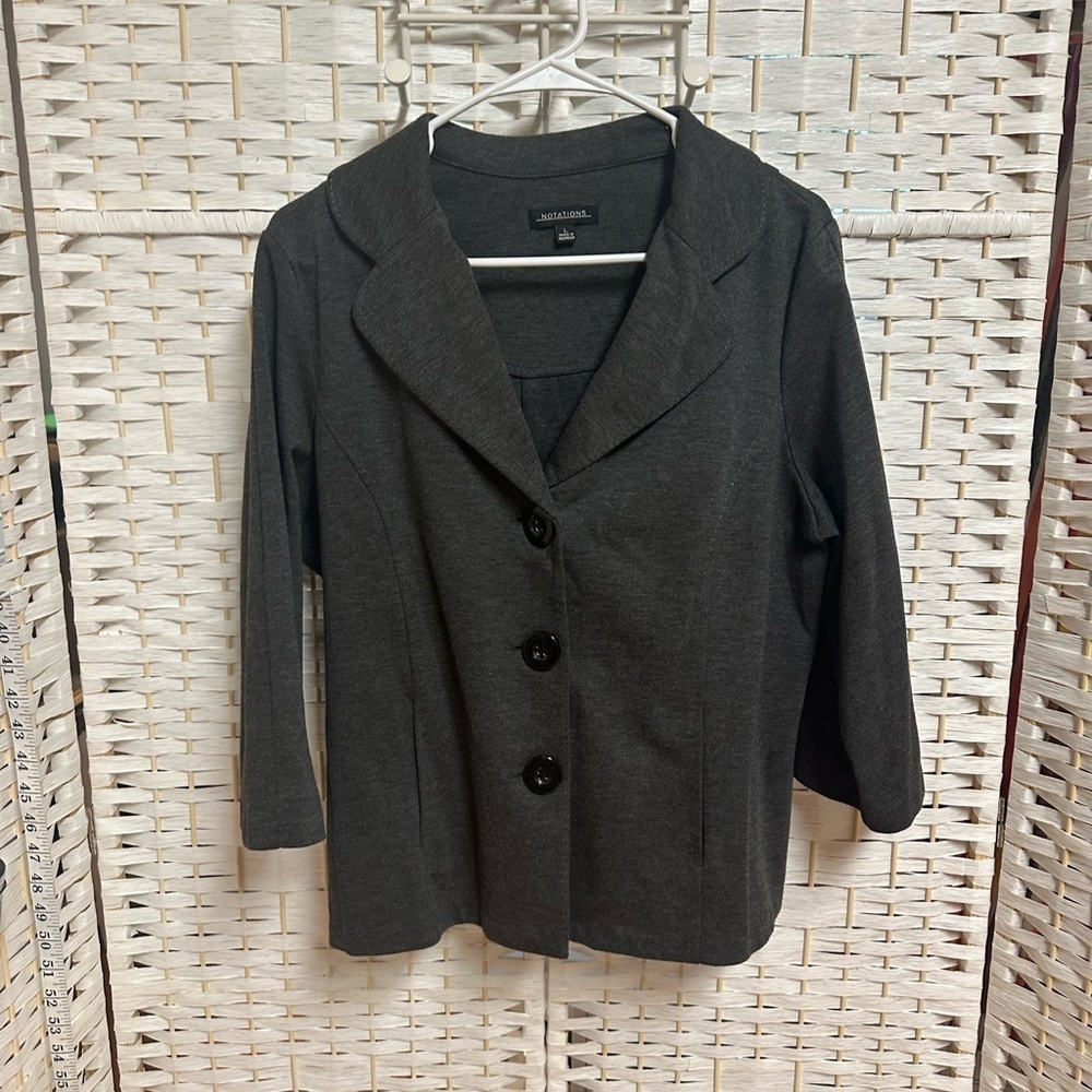 Notations lightweight blazer button up euc 3/4 sleeve size L dark grey